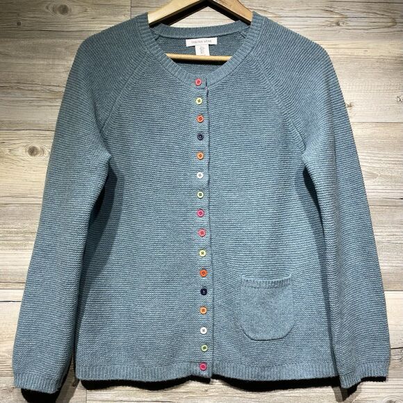 Tabitha Webb Womens Large Wool Blend Sweater Cardigan Colorful Buttons Blue VGUC - Picture 1 of 8